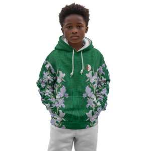 Custom Algeria Iris Floral Green Kid Hoodie Africa Women’s Football Champion Series 2026