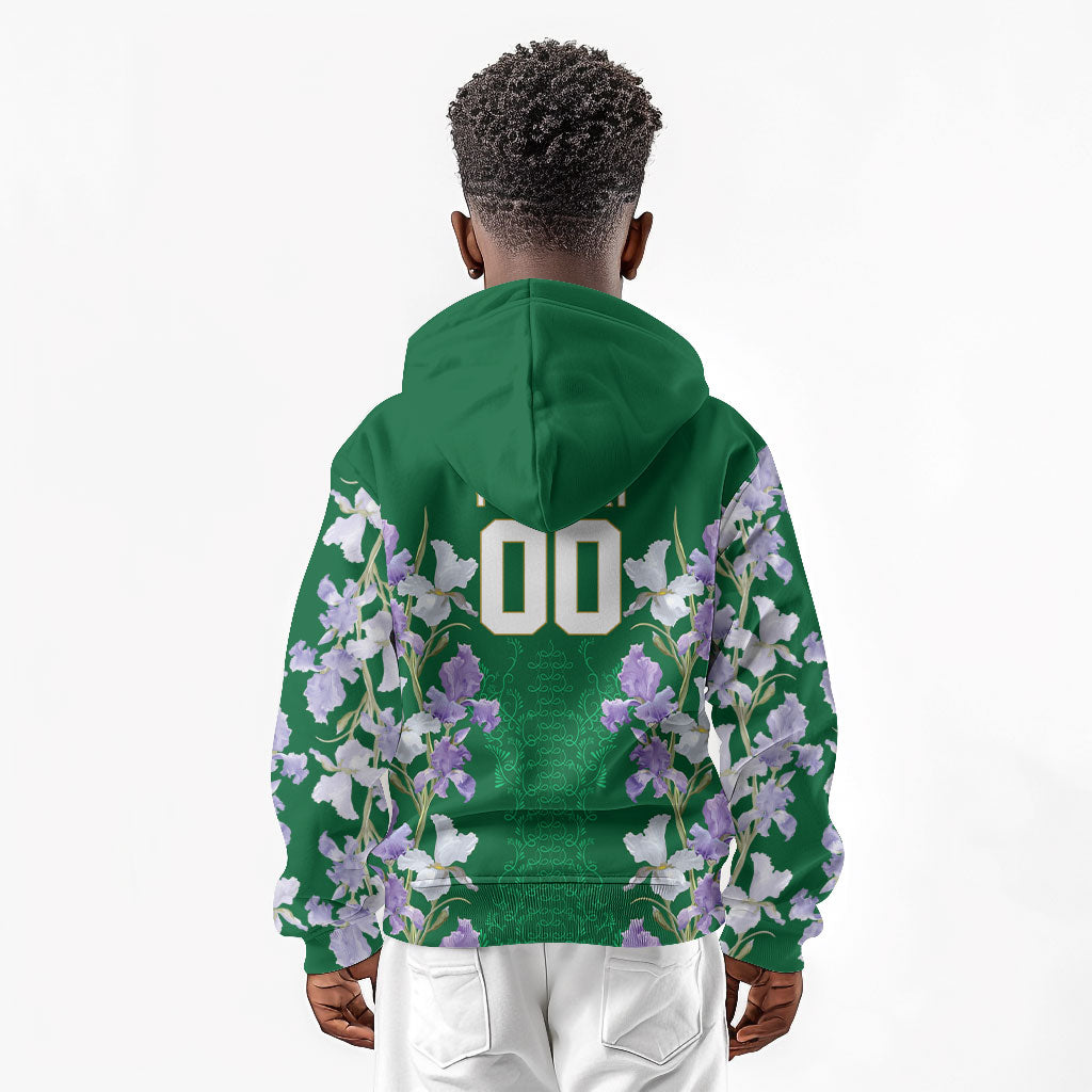 Custom Algeria Iris Floral Green Kid Hoodie Africa Women’s Football Champion Series 2026