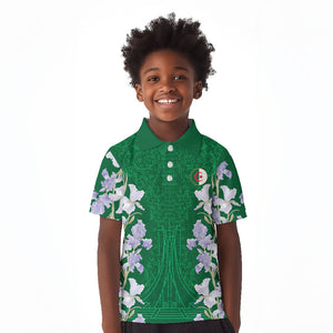 Custom Algeria Iris Floral Green Kid Polo Shirt Africa Women’s Football Champion Series 2026