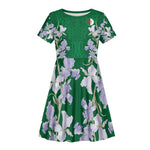 Custom Algeria Iris Floral Green Kid Short Sleeve Dress Africa Women’s Football Champion Series 2026
