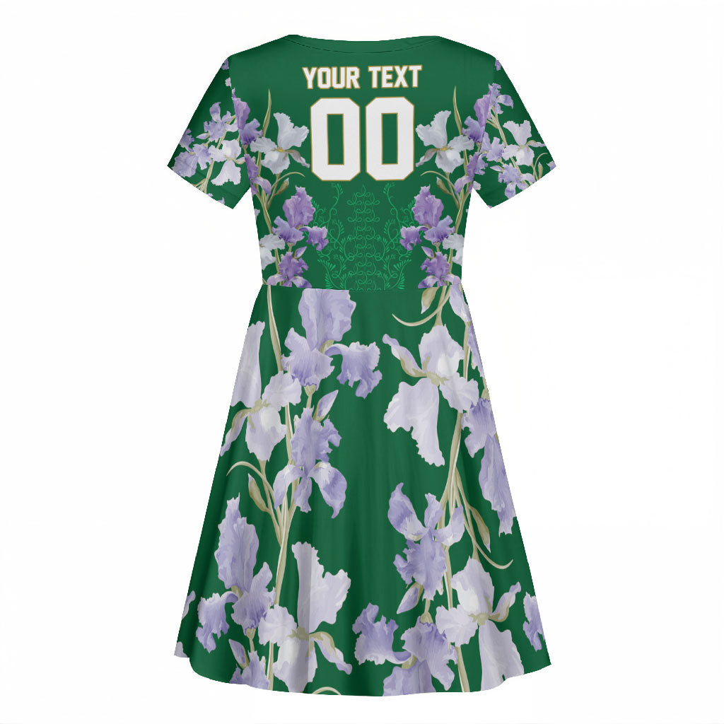 Custom Algeria Iris Floral Green Kid Short Sleeve Dress Africa Women’s Football Champion Series 2026