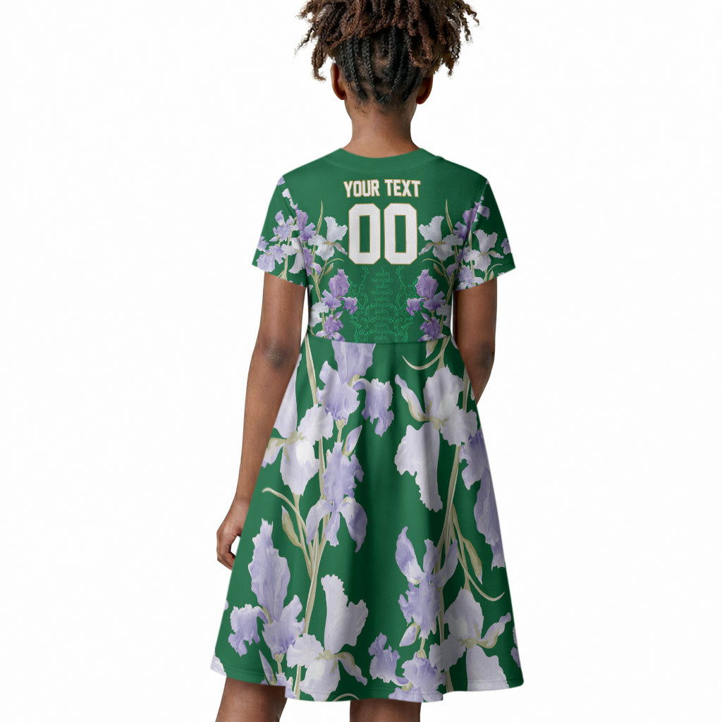 Custom Algeria Iris Floral Green Kid Short Sleeve Dress Africa Women’s Football Champion Series 2026