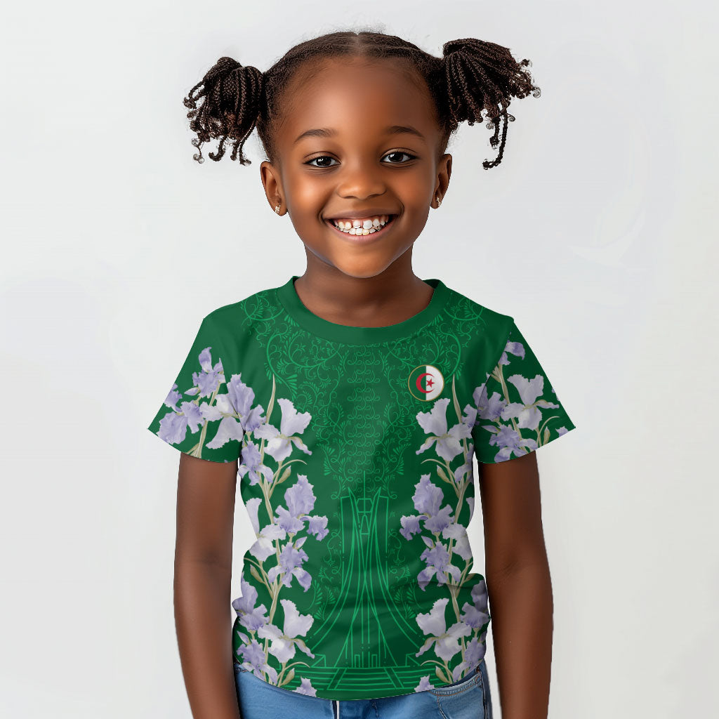 Custom Algeria Iris Floral Green Kid T shirt Africa Women’s Football Champion Series 2026
