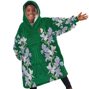 Custom Algeria Iris Floral Green Kid Wearable Blanket Hoodie Africa Women’s Football Champion Series 2026