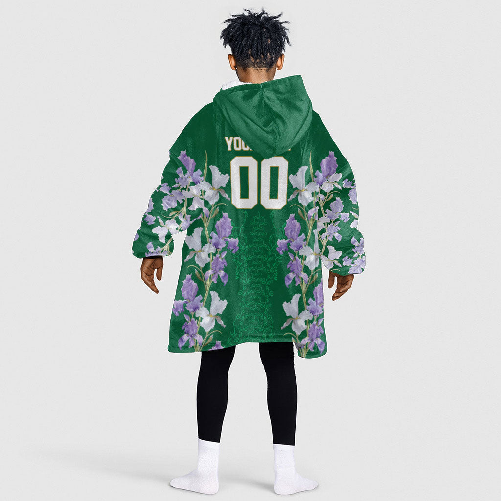 Custom Algeria Iris Floral Green Kid Wearable Blanket Hoodie Africa Women’s Football Champion Series 2026