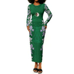 Custom Algeria Iris Floral Green Long Sleeve Bodycon Dress Africa Women’s Football Champion Series 2026