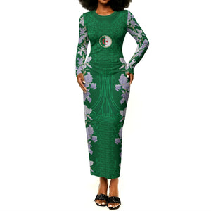 Custom Algeria Iris Floral Green Long Sleeve Bodycon Dress Africa Women’s Football Champion Series 2026