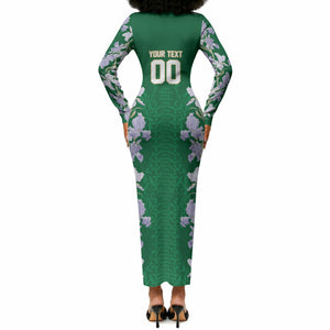 Custom Algeria Iris Floral Green Long Sleeve Bodycon Dress Africa Women’s Football Champion Series 2026