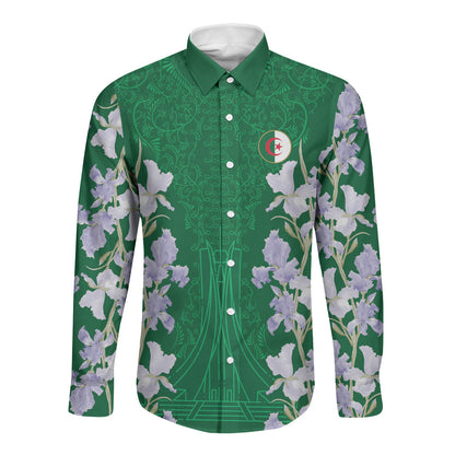 Custom Algeria Iris Floral Green Long Sleeve Button Shirt Africa Women’s Football Champion Series 2026