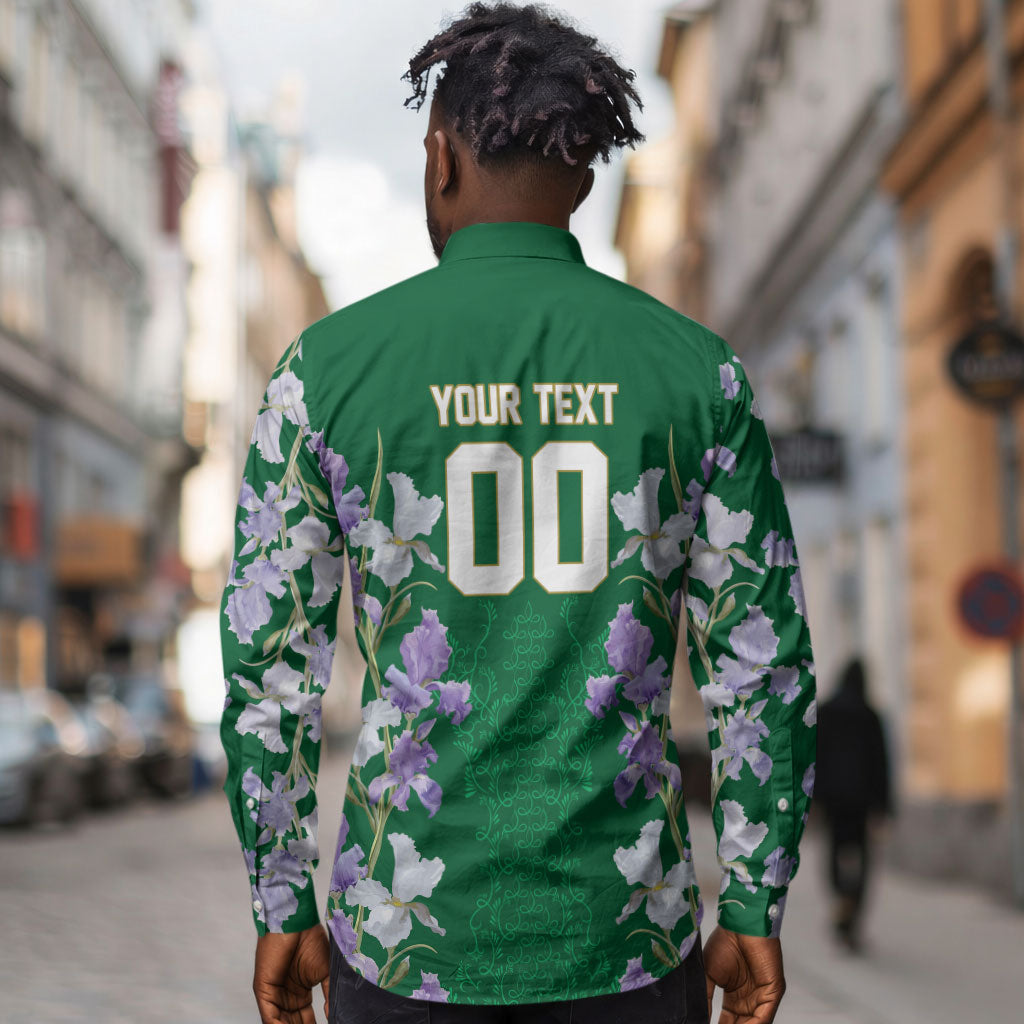 Custom Algeria Iris Floral Green Long Sleeve Button Shirt Africa Women’s Football Champion Series 2026