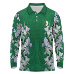 Custom Algeria Iris Floral Green Long Sleeve Polo Shirt Africa Women’s Football Champion Series 2026