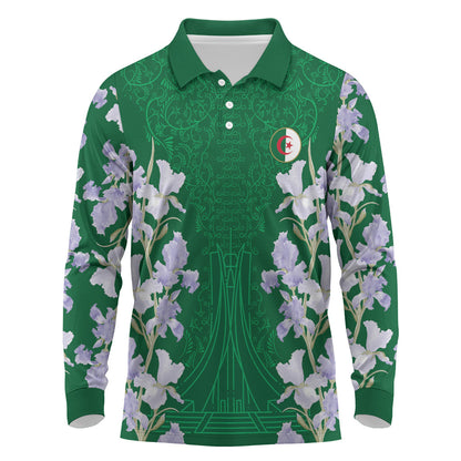 Custom Algeria Iris Floral Green Long Sleeve Polo Shirt Africa Women’s Football Champion Series 2026