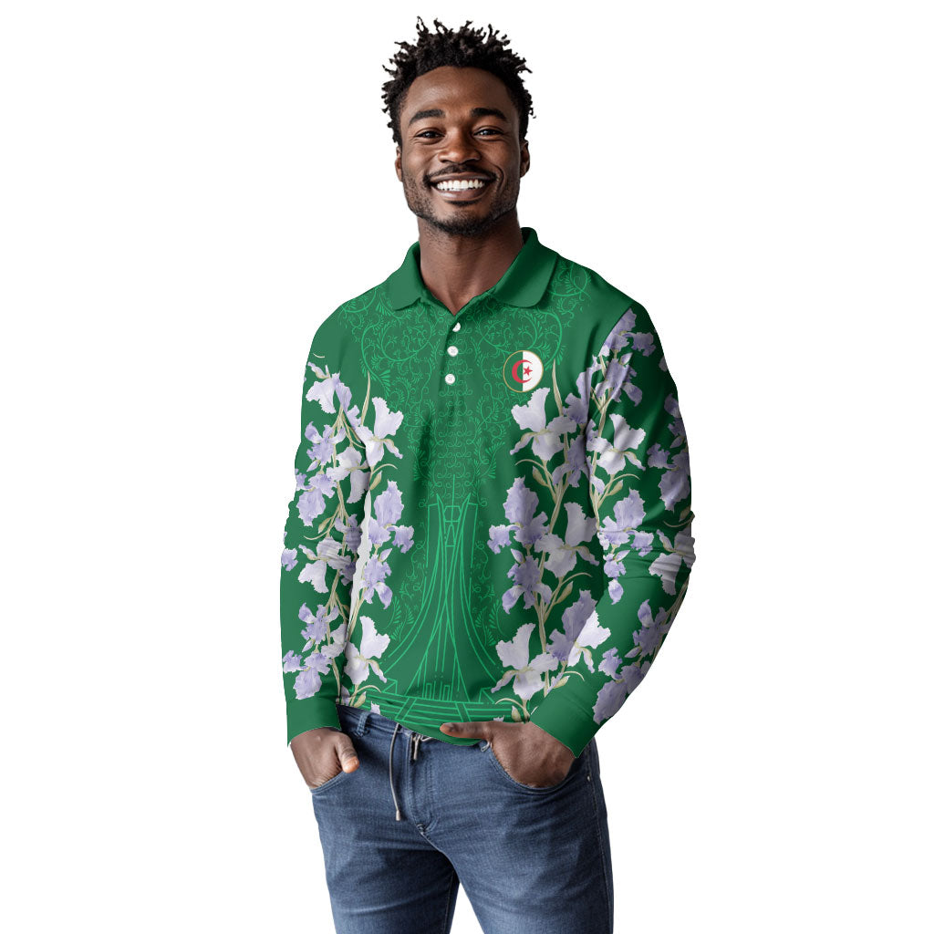 Custom Algeria Iris Floral Green Long Sleeve Polo Shirt Africa Women’s Football Champion Series 2026