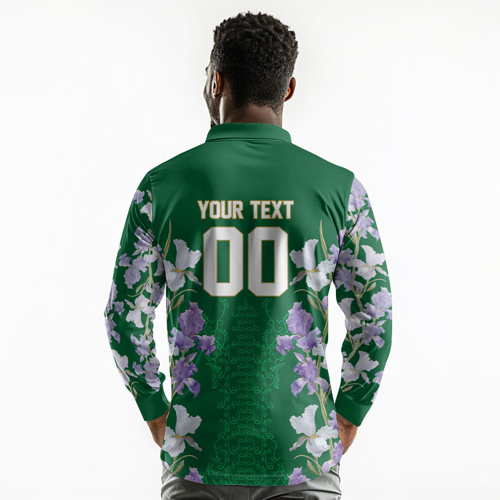Custom Algeria Iris Floral Green Long Sleeve Polo Shirt Africa Women’s Football Champion Series 2026