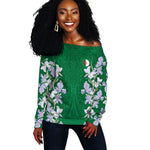 Custom Algeria Iris Floral Green Off Shoulder Sweater Africa Women’s Football Champion Series 2026