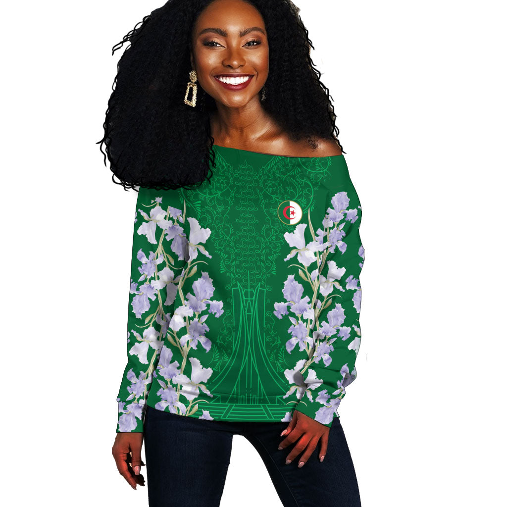 Custom Algeria Iris Floral Green Off Shoulder Sweater Africa Women’s Football Champion Series 2026