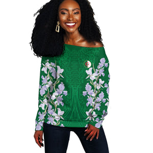 Custom Algeria Iris Floral Green Off Shoulder Sweater Africa Women’s Football Champion Series 2026