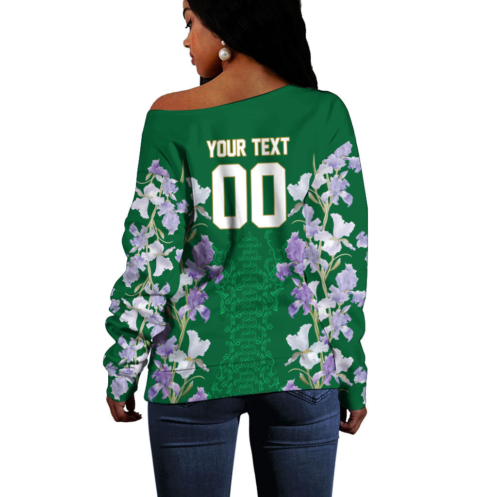 Custom Algeria Iris Floral Green Off Shoulder Sweater Africa Women’s Football Champion Series 2026