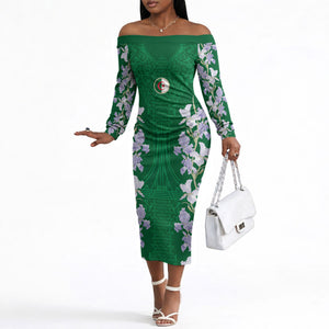 Custom Algeria Iris Floral Green Off The Shoulder Long Sleeve Dress Africa Women’s Football Champion Series 2026
