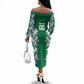 Custom Algeria Iris Floral Green Off The Shoulder Long Sleeve Dress Africa Women’s Football Champion Series 2026