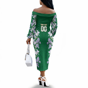 Custom Algeria Iris Floral Green Off The Shoulder Long Sleeve Dress Africa Women’s Football Champion Series 2026