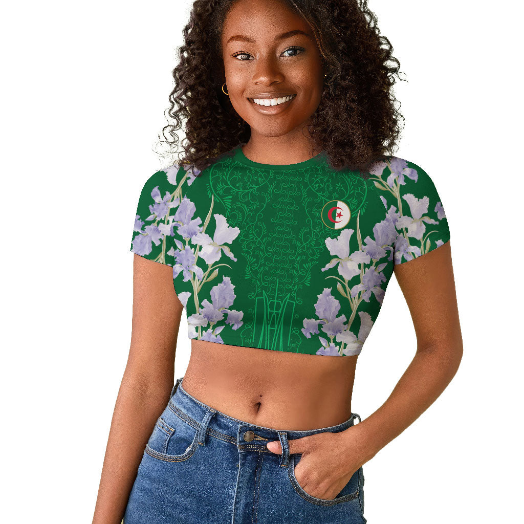 Custom Algeria Iris Floral Green Raglan Cropped T shirt Africa Women’s Football Champion Series 2026