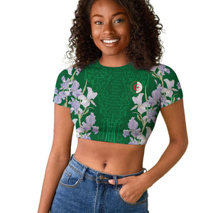 Custom Algeria Iris Floral Green Raglan Cropped T shirt Africa Women’s Football Champion Series 2026