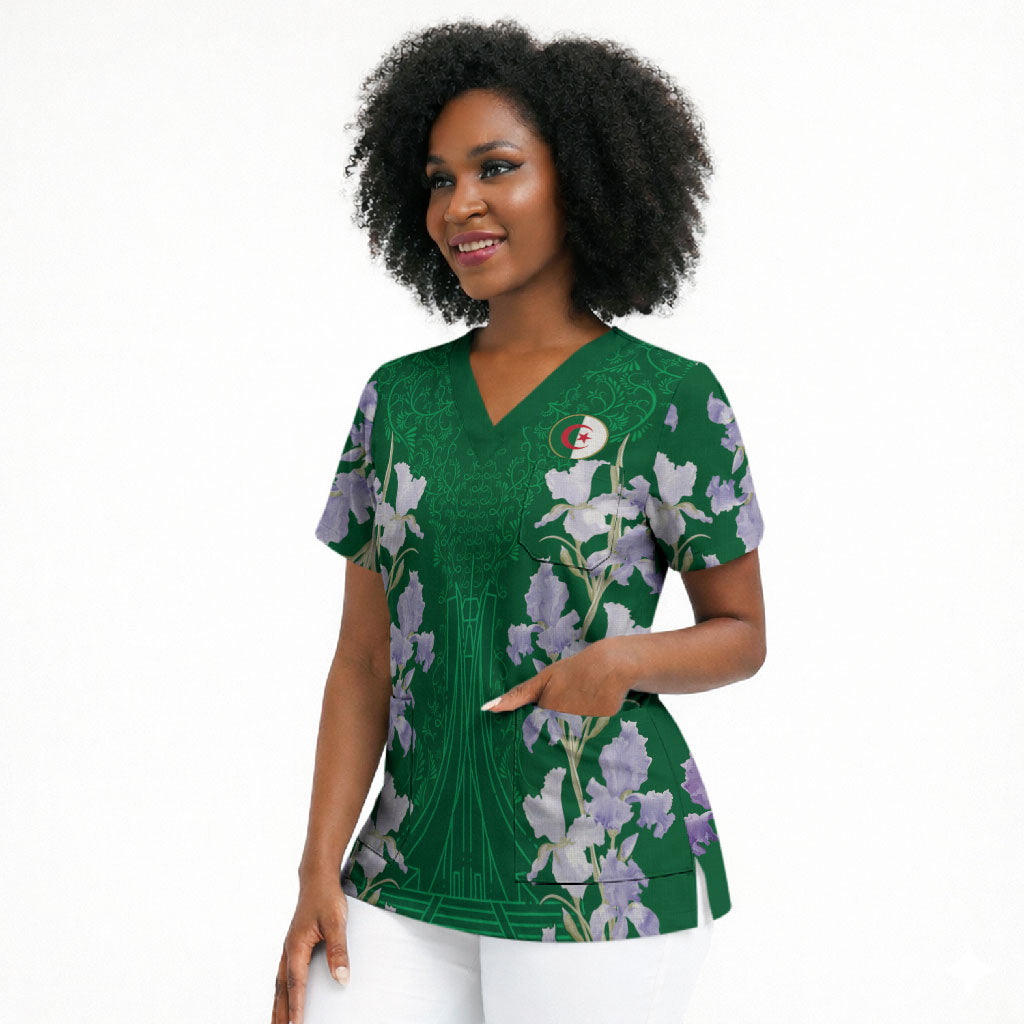 Custom Algeria Iris Floral Green Scrub Top Africa Women’s Football Champion Series 2026