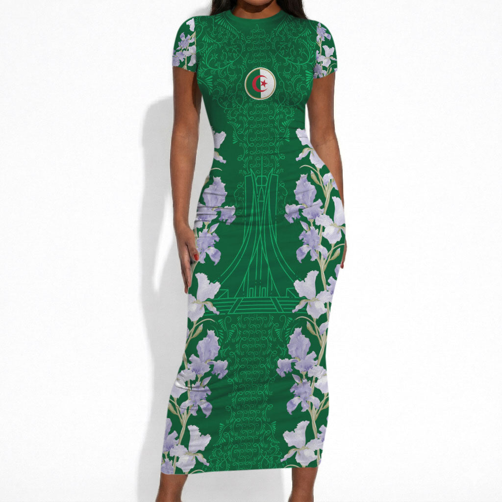 Custom Algeria Iris Floral Green Short Sleeve Bodycon Dress Africa Women’s Football Champion Series 2026