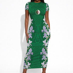 Custom Algeria Iris Floral Green Short Sleeve Bodycon Dress Africa Women’s Football Champion Series 2026