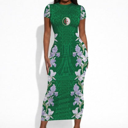 Custom Algeria Iris Floral Green Short Sleeve Bodycon Dress Africa Women’s Football Champion Series 2026