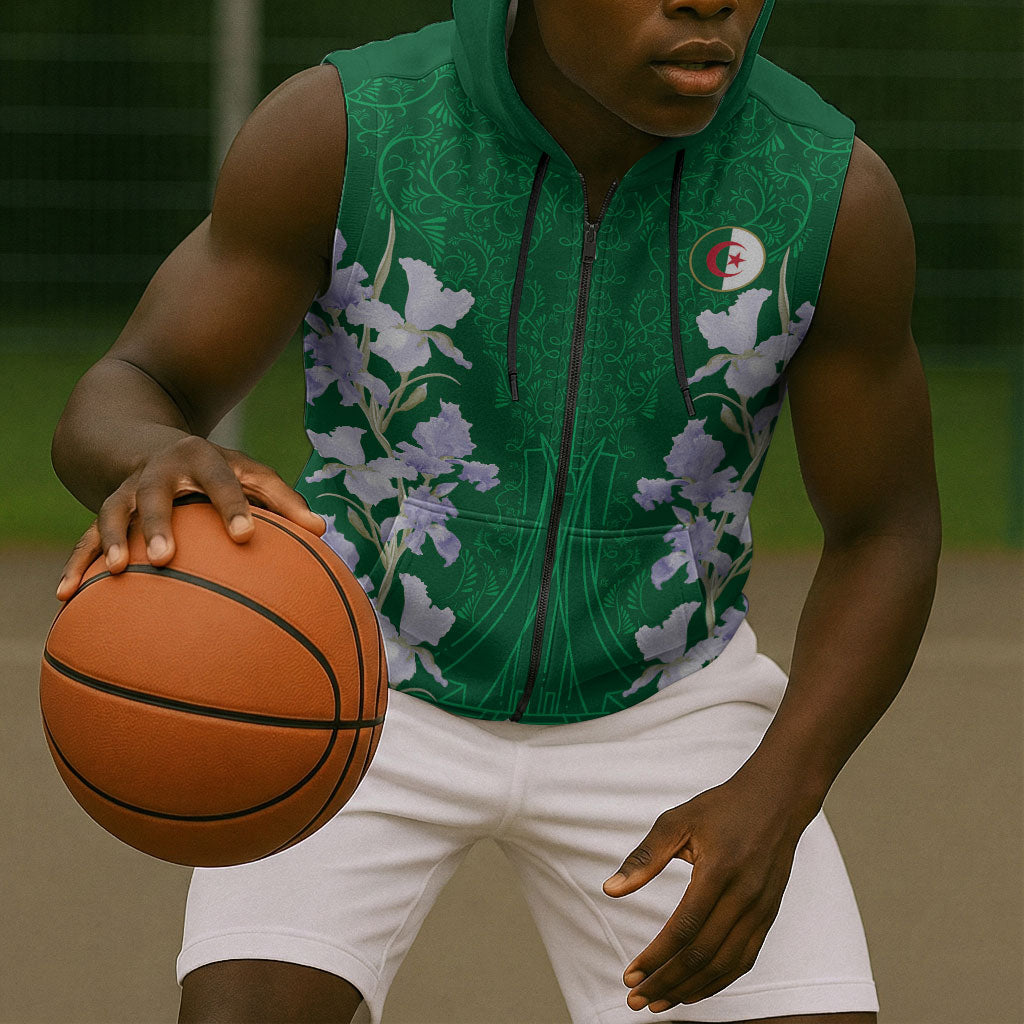 Custom Algeria Iris Floral Green Sleeveless Zip Hoodie Africa Women’s Football Champion Series 2026