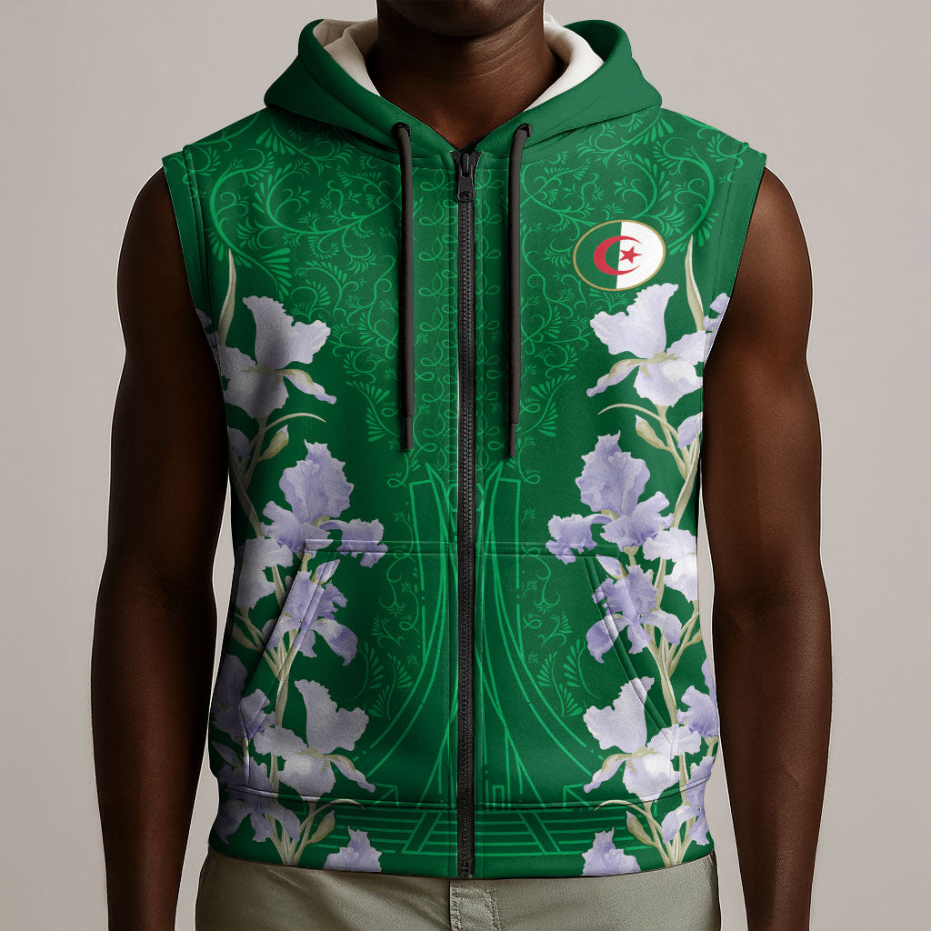 Custom Algeria Iris Floral Green Sleeveless Zip Hoodie Africa Women’s Football Champion Series 2026