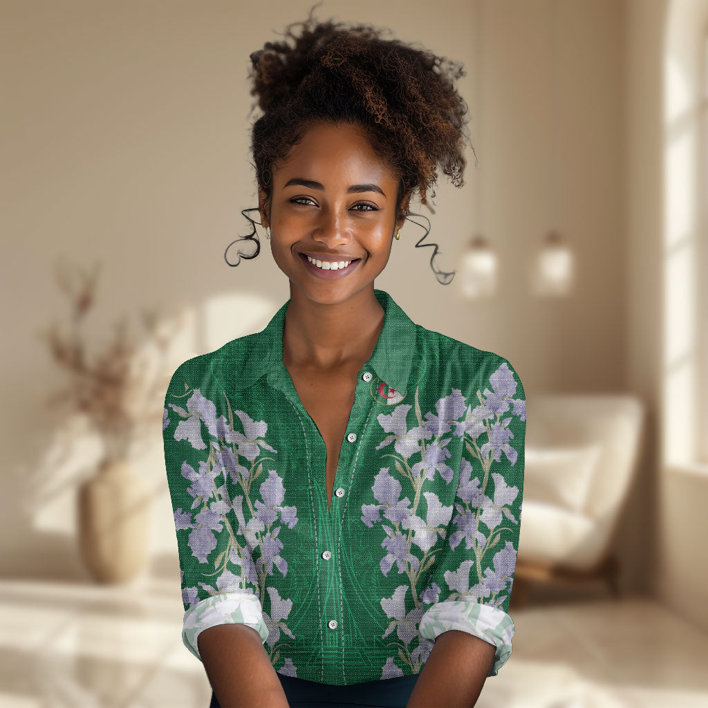 Custom Algeria Iris Floral Green Women Casual Shirt Africa Women’s Football Champion Series 2026