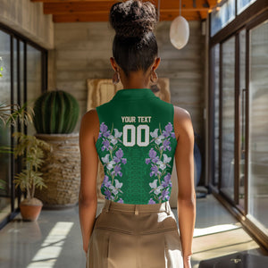 Custom Algeria Iris Floral Green Women Sleeveless Polo Shirt Africa Women’s Football Champion Series 2026