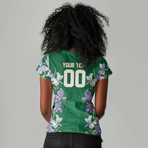 Custom Algeria Iris Floral Green Women V-Neck T-Shirt Africa Women’s Football Champion Series 2026
