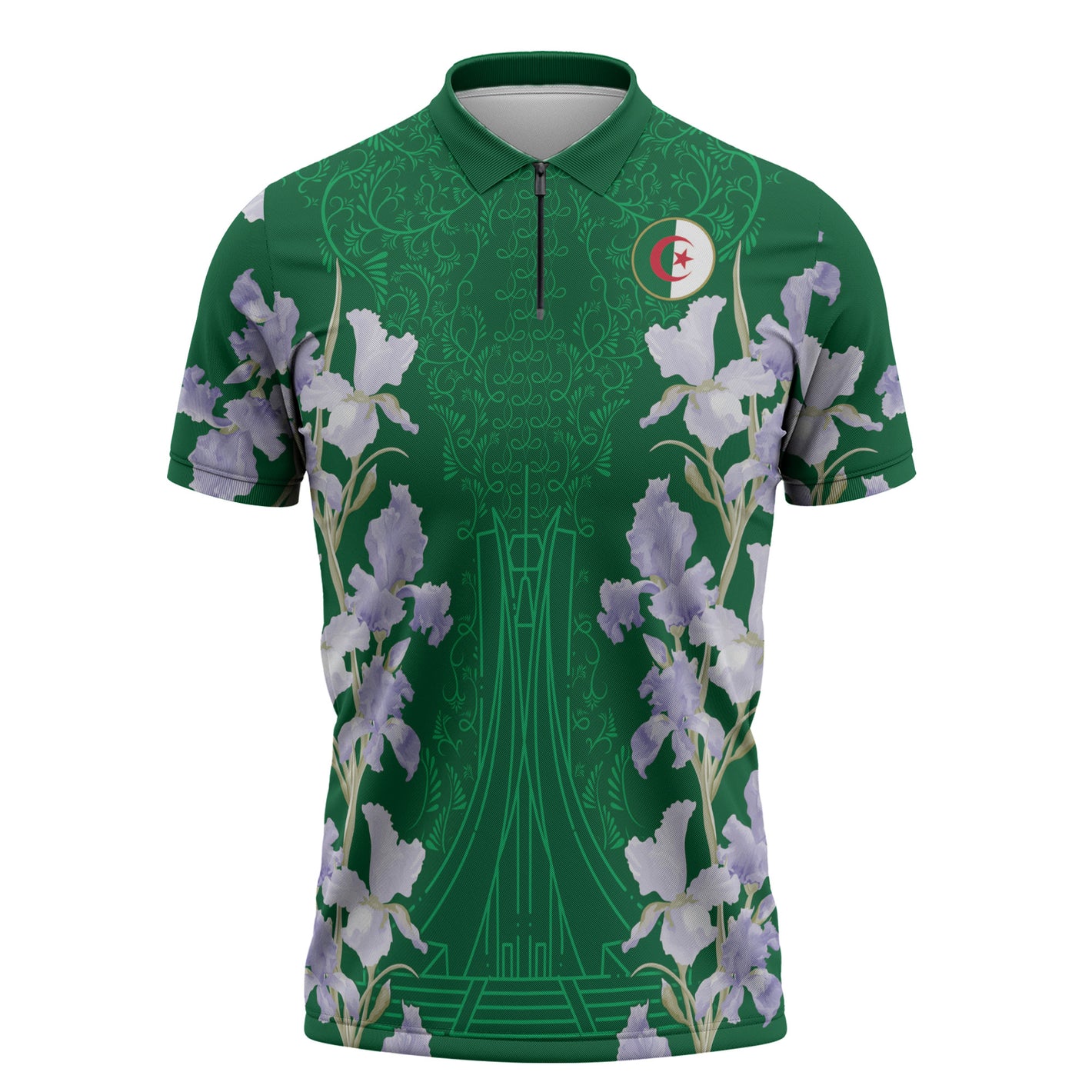 Custom Algeria Iris Floral Green Zipper Polo Shirt Africa Women’s Football Champion Series 2026