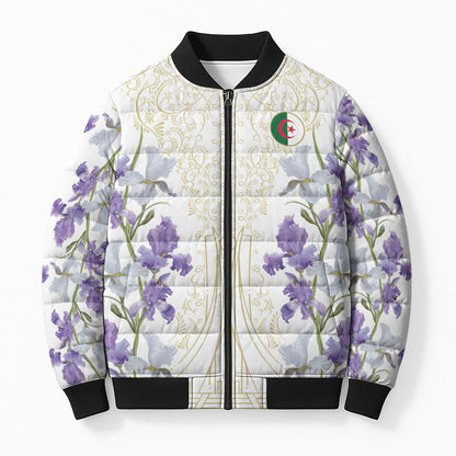 Custom Algeria Iris Floral White Bomber Puffer Jacket Africa Women’s Football Champion Series 2026