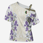 Custom Algeria Iris Floral White Cross Shoulder Shirt Africa Women’s Football Champion Series 2026