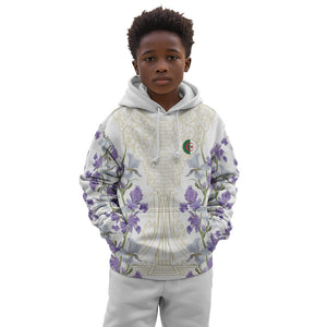 Custom Algeria Iris Floral White Kid Hoodie Africa Women’s Football Champion Series 2026