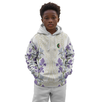 Custom Algeria Iris Floral White Kid Hoodie Africa Women’s Football Champion Series 2026