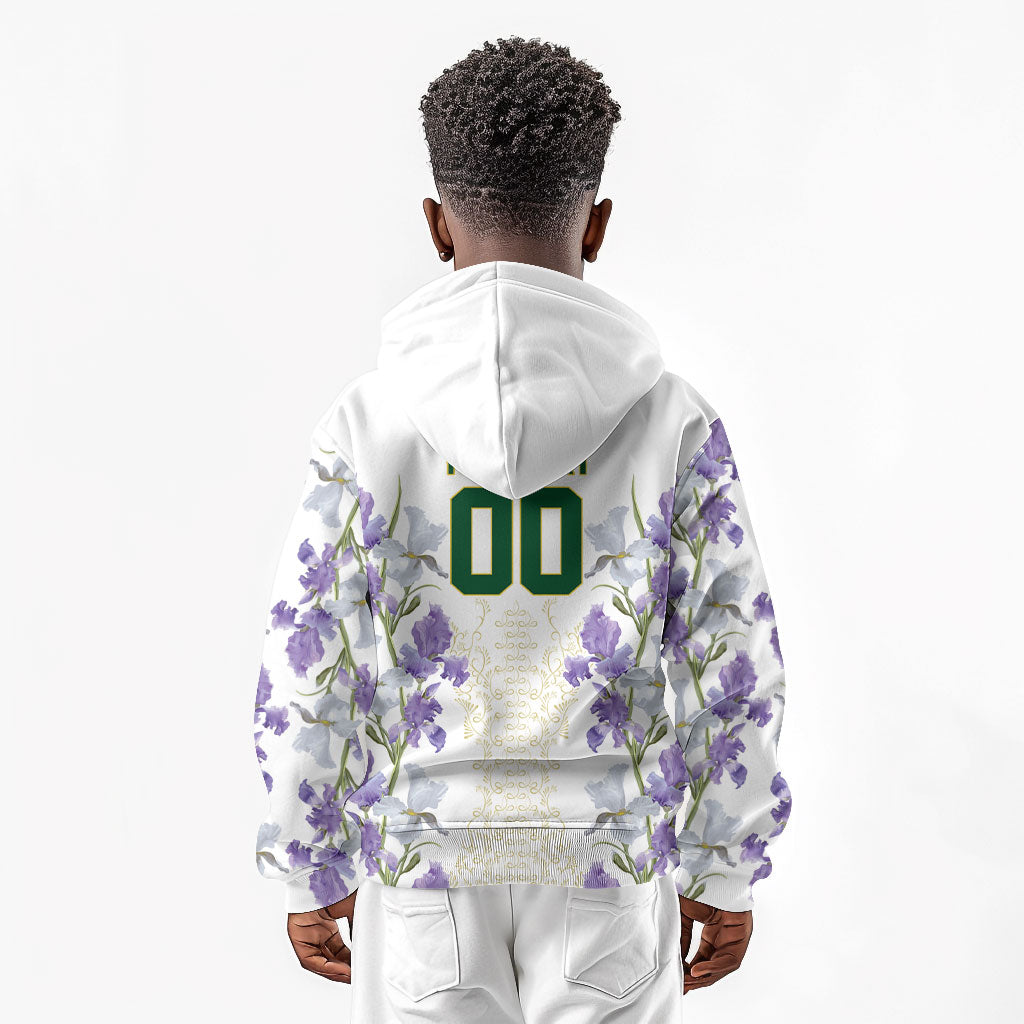 Custom Algeria Iris Floral White Kid Hoodie Africa Women’s Football Champion Series 2026