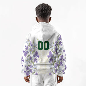 Custom Algeria Iris Floral White Kid Hoodie Africa Women’s Football Champion Series 2026