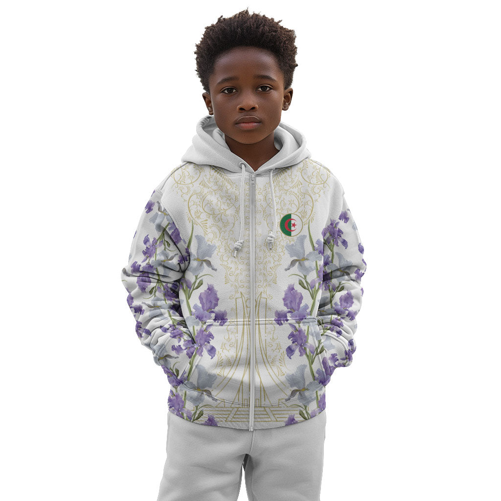 Custom Algeria Iris Floral White Kid Hoodie Africa Women’s Football Champion Series 2026