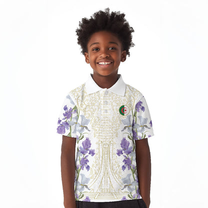 Custom Algeria Iris Floral White Kid Polo Shirt Africa Women’s Football Champion Series 2026