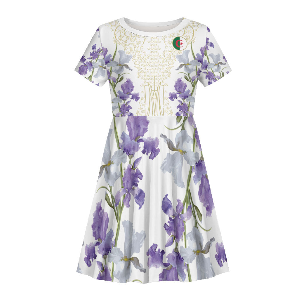Custom Algeria Iris Floral White Kid Short Sleeve Dress Africa Women’s Football Champion Series 2026