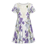 Custom Algeria Iris Floral White Kid Short Sleeve Dress Africa Women’s Football Champion Series 2026