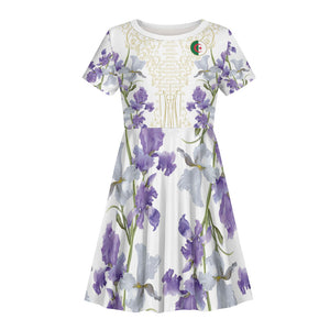 Custom Algeria Iris Floral White Kid Short Sleeve Dress Africa Women’s Football Champion Series 2026