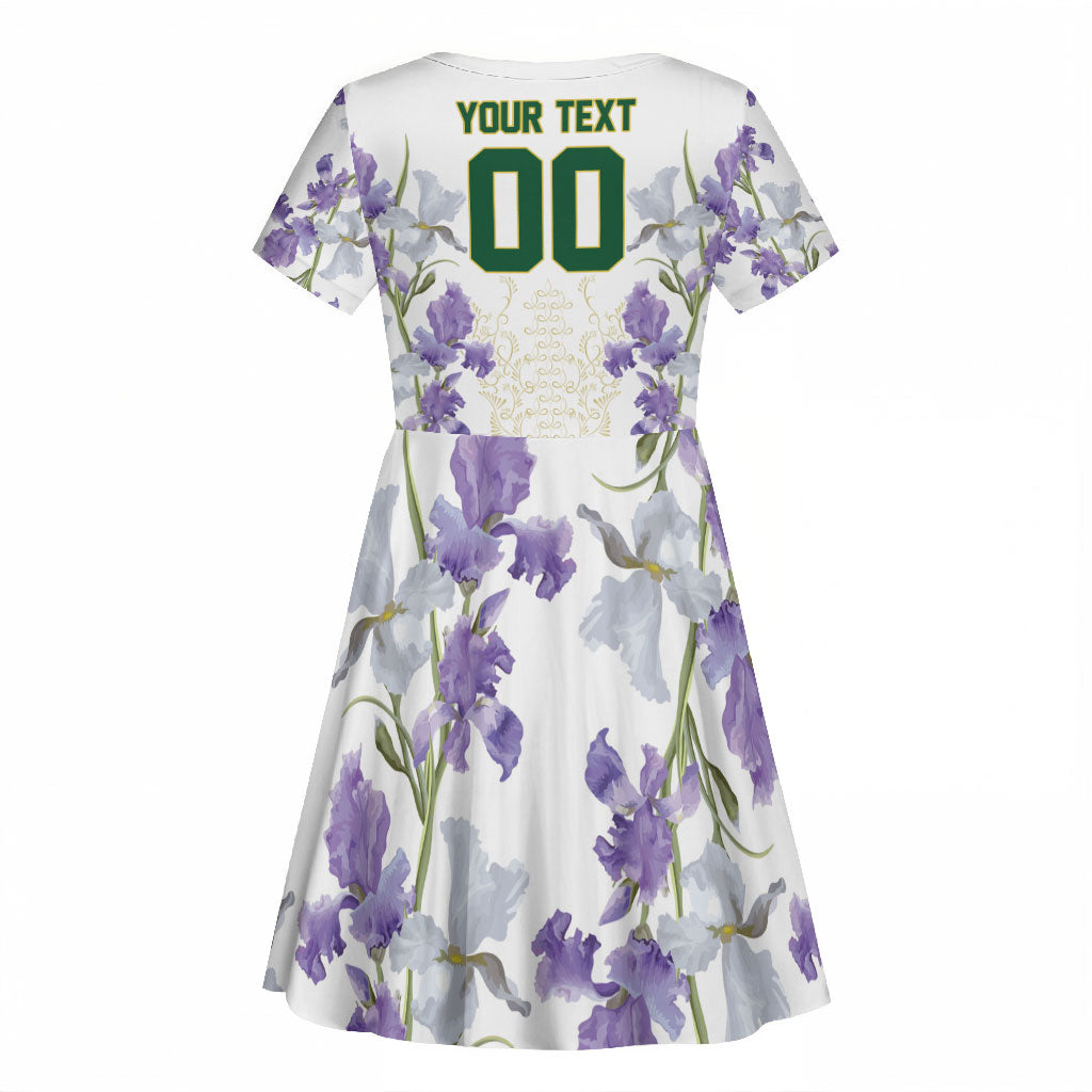 Custom Algeria Iris Floral White Kid Short Sleeve Dress Africa Women’s Football Champion Series 2026