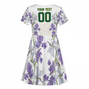 Custom Algeria Iris Floral White Kid Short Sleeve Dress Africa Women’s Football Champion Series 2026